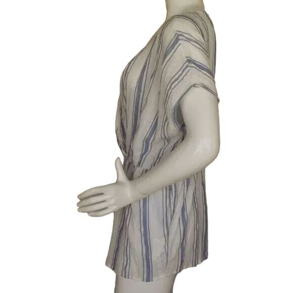 OUT FROM UNDER Swim Cover/Romper, L, White/Blue Stripes, Elastic Waist, Pockets - Picture 10 of 15